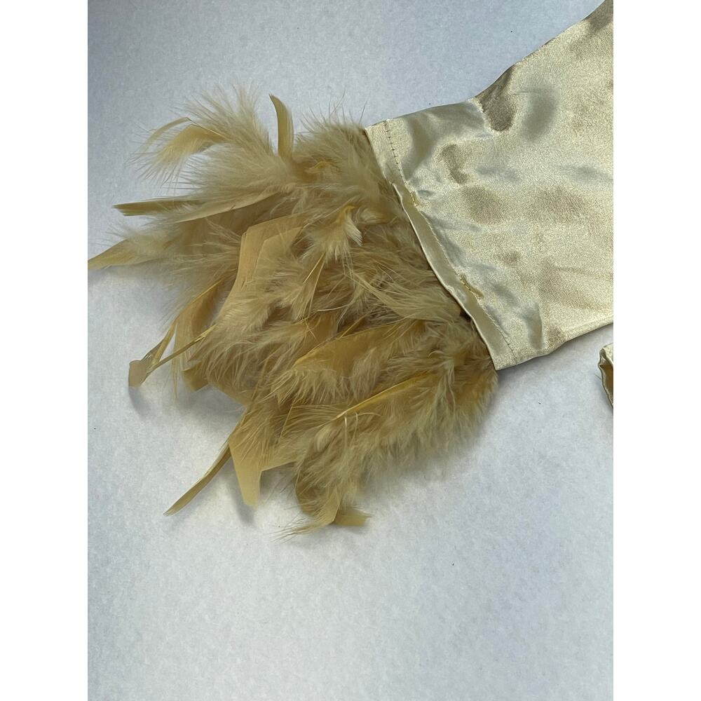 Satin Feather Cuff Blouse Pajama Style Button Up Y2K Old Hollywood Glam Top - Picture 4 of 8